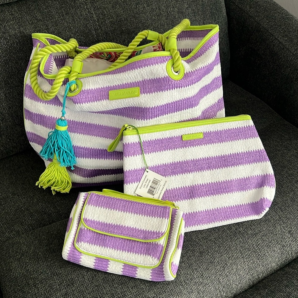 Vera Bradley Lilac Stripped Set NWT